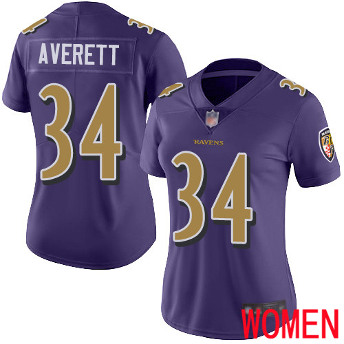 Baltimore Ravens Limited Purple Women Anthony Averett Jersey NFL Football #34 Rush Vapor Untouchable
